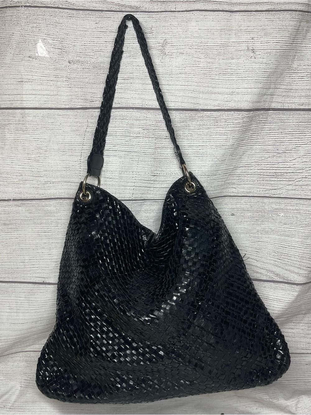 Elliott Lucca Black Woven Slouchy 100% soft leather Large Shoulder Bag Purse